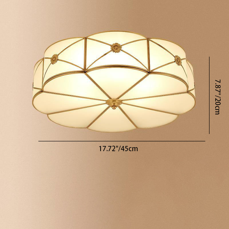 Modern Minimalist Round Floral Glass Copper 3/4/6 Light Flush Mount Ceiling Light For Living Room