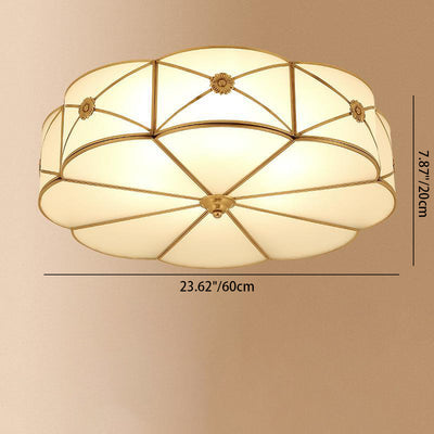 Modern Minimalist Round Floral Glass Copper 3/4/6 Light Flush Mount Ceiling Light For Living Room