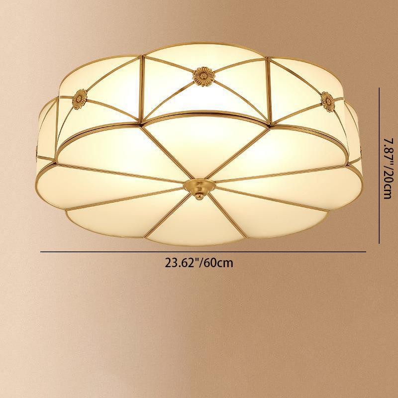 Modern Minimalist Round Floral Glass Copper 3/4/6 Light Flush Mount Ceiling Light For Living Room