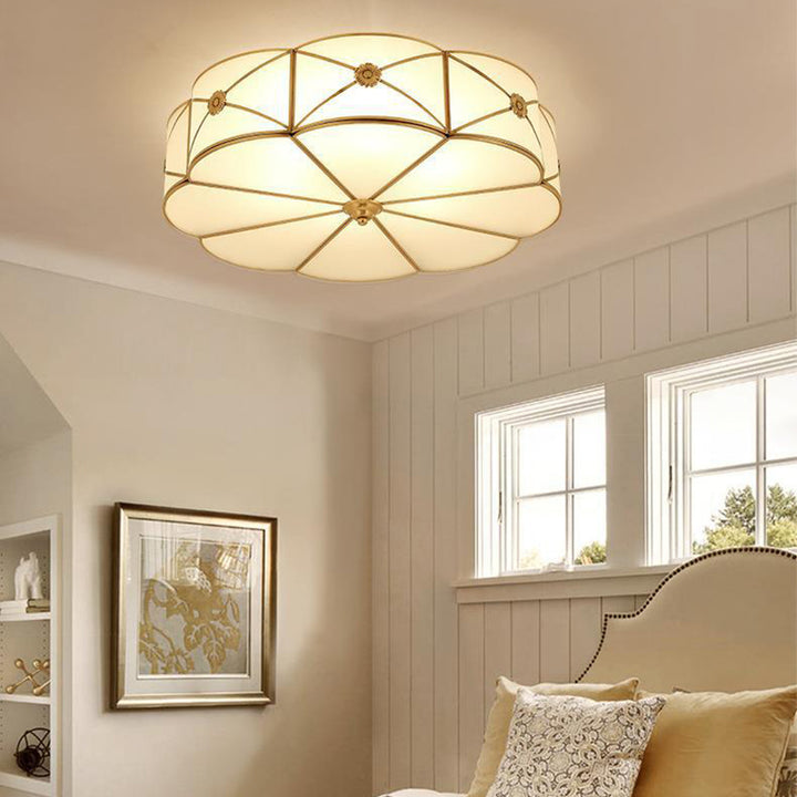 Moderno Minimalista Redondo Floral Vidrio Cobre 3/4/6 Luces Empotradas para Techo para Sala de Estar 