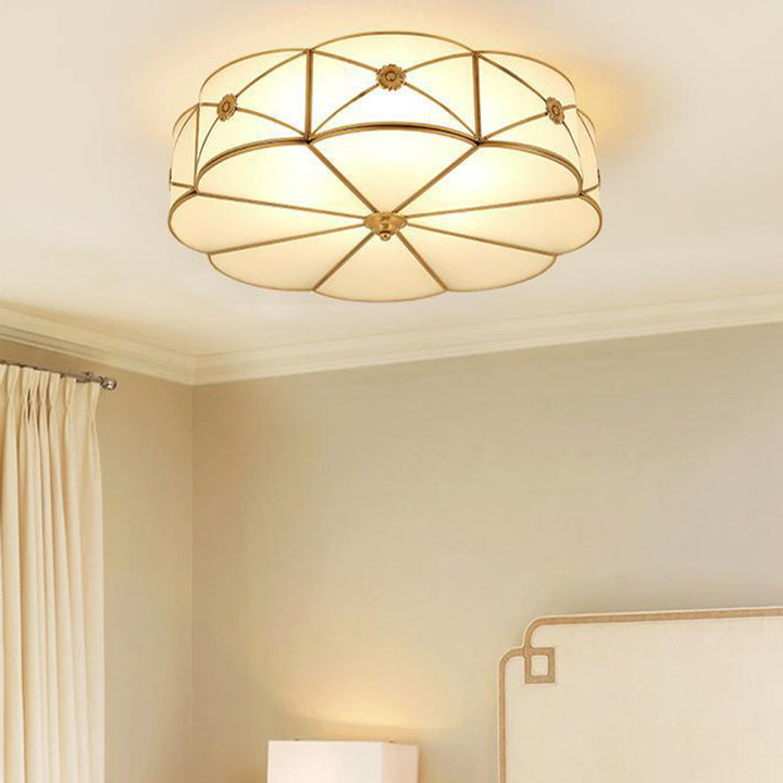 Moderno Minimalista Redondo Floral Vidrio Cobre 3/4/6 Luces Empotradas para Techo para Sala de Estar 
