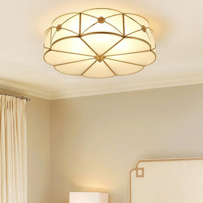 Modern Minimalist Round Floral Glass Copper 3/4/6 Light Flush Mount Ceiling Light For Living Room