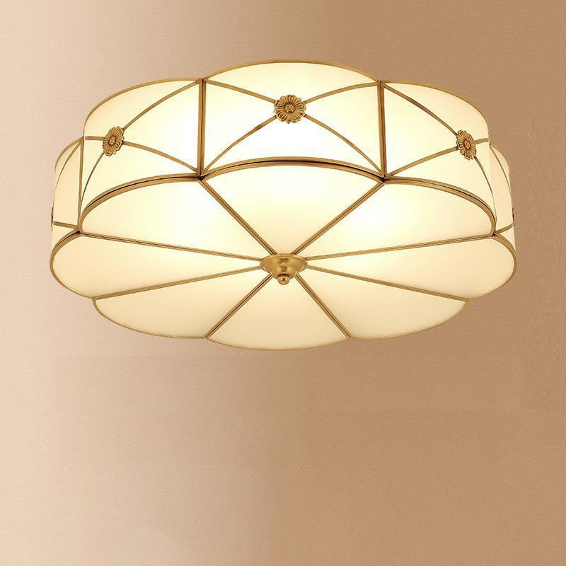 Modern Minimalist Round Floral Glass Copper 3/4/6 Light Flush Mount Ceiling Light For Living Room