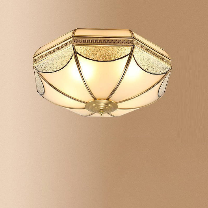 Moderne Luxus Floral Runde Glas Kupfer 3/4 Licht Unterputz Deckenleuchte für Schlafzimmer 