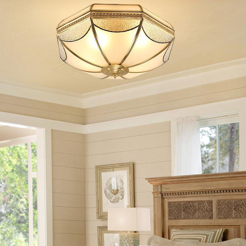 Moderne Luxus Floral Runde Glas Kupfer 3/4 Licht Unterputz Deckenleuchte für Schlafzimmer 
