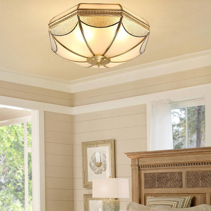 Moderne Luxus Floral Runde Glas Kupfer 3/4 Licht Unterputz Deckenleuchte für Schlafzimmer 