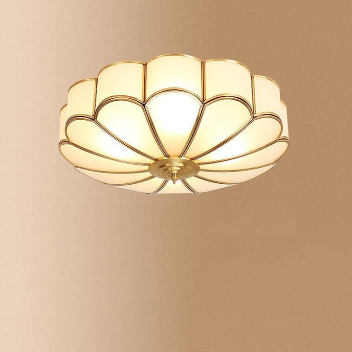 Moderne Luxus Floral Runde Glas Kupfer 3/4 Licht Unterputz Deckenleuchte für Schlafzimmer 