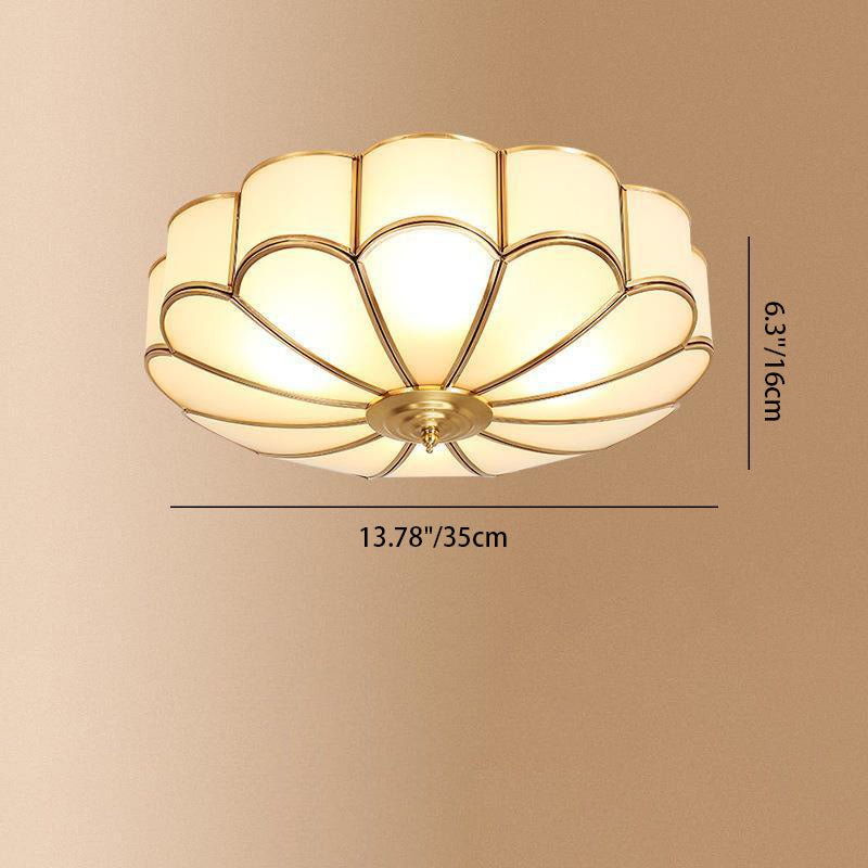 Moderne Luxus Floral Runde Glas Kupfer 3/4 Licht Unterputz Deckenleuchte für Schlafzimmer 