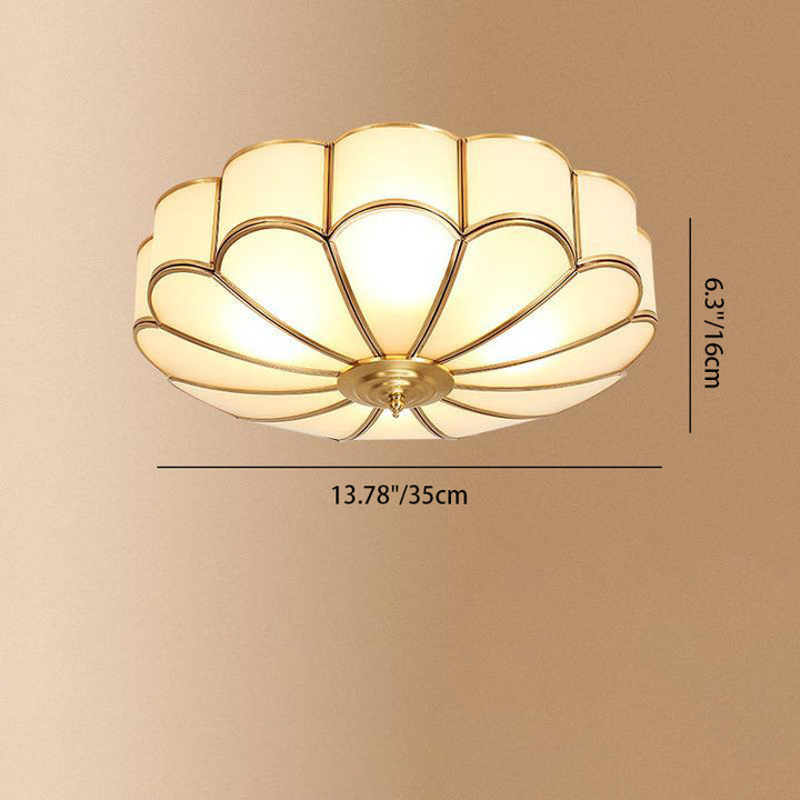 Moderne Luxus Floral Runde Glas Kupfer 3/4 Licht Unterputz Deckenleuchte für Schlafzimmer 