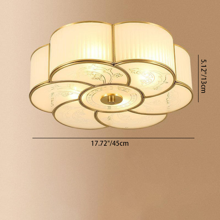 Moderno lujo floral pod redondo vidrio cobre 3/4 luz de montaje empotrado en el techo para sala de estar 