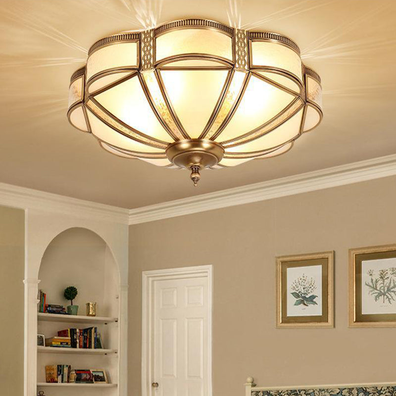 Moderno lujo floral pod redondo vidrio cobre 3/4 luz de montaje empotrado en el techo para sala de estar 