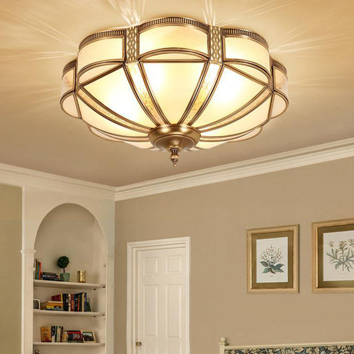 Moderno lujo floral pod redondo vidrio cobre 3/4 luz de montaje empotrado en el techo para sala de estar 
