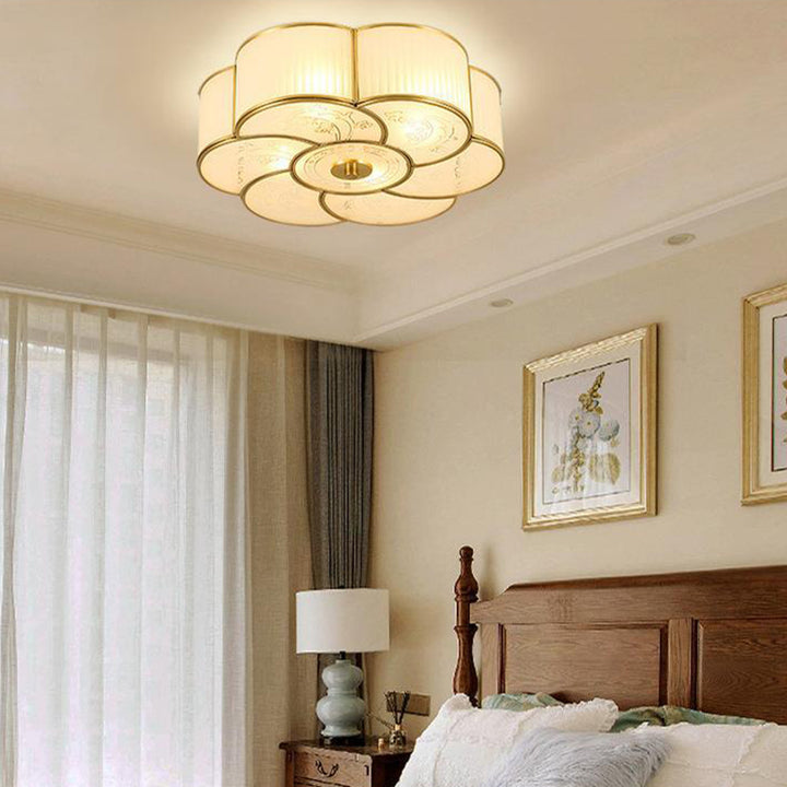 Moderno lujo floral pod redondo vidrio cobre 3/4 luz de montaje empotrado en el techo para sala de estar 