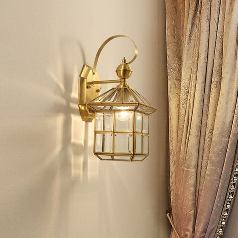 Applique murale contemporaine scandinave carrée en verre cuivre à 1 lumière pour patio extérieur 