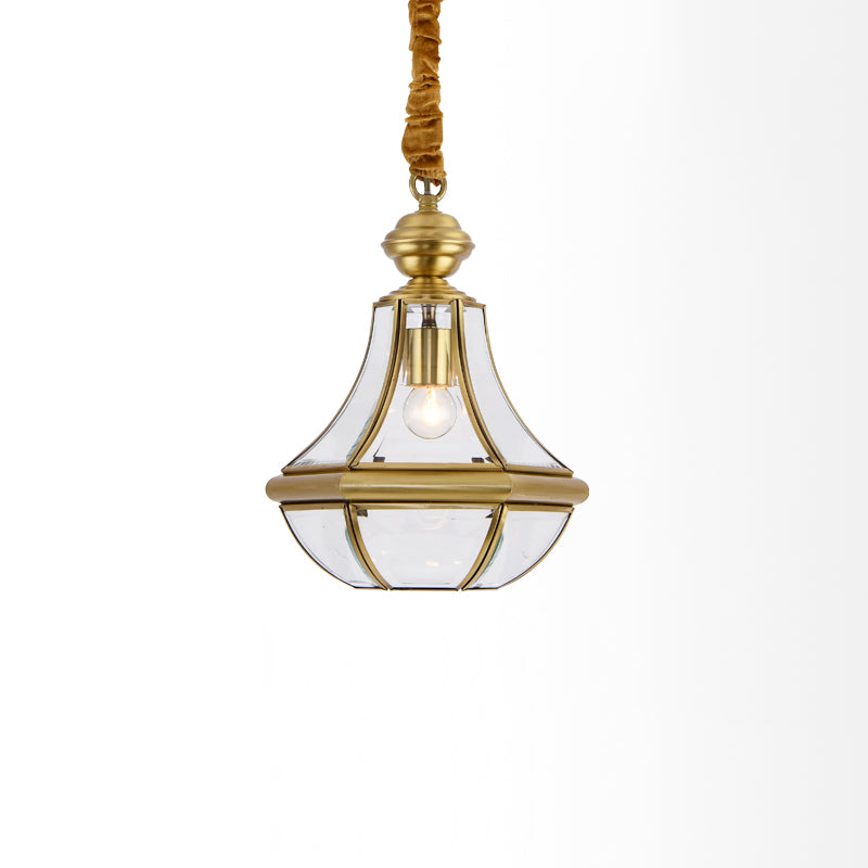 Suspension contemporaine scandinave hexagonale en verre rond cuivre à 1 lumière pour salon 