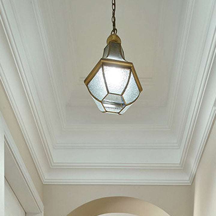 Suspension contemporaine scandinave hexagonale en verre rond cuivre à 1 lumière pour salon 