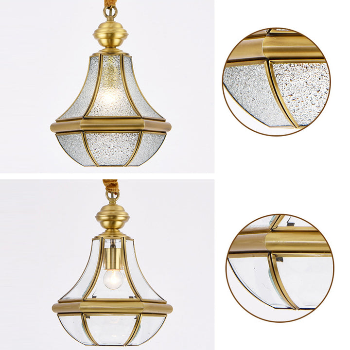 Suspension contemporaine scandinave hexagonale en verre rond cuivre à 1 lumière pour salon 