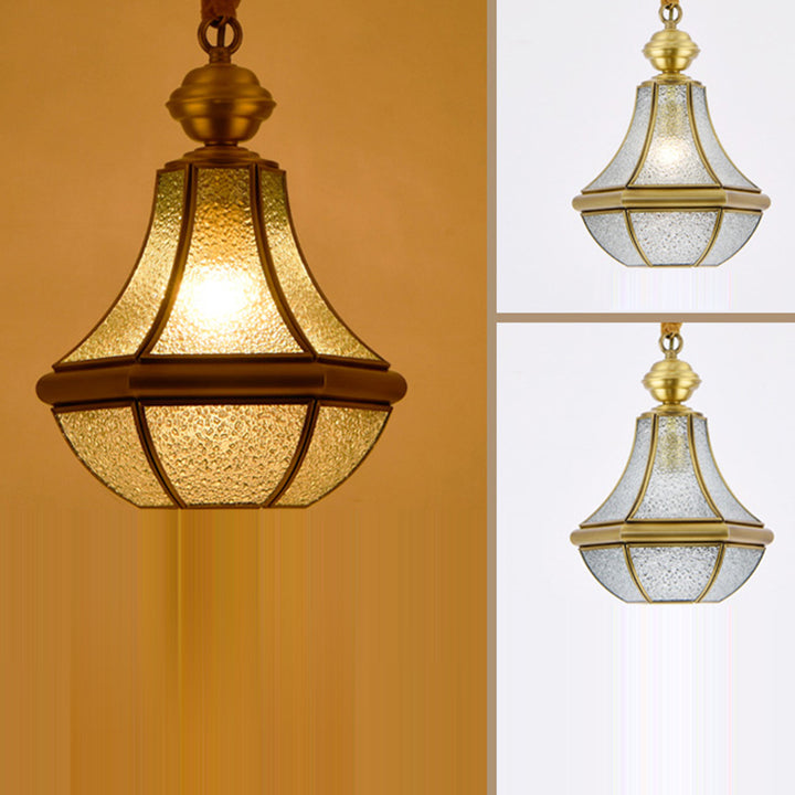 Suspension contemporaine scandinave hexagonale en verre rond cuivre à 1 lumière pour salon 