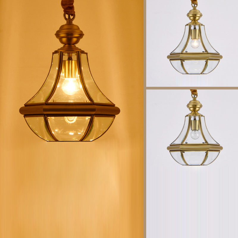 Suspension contemporaine scandinave hexagonale en verre rond cuivre à 1 lumière pour salon 
