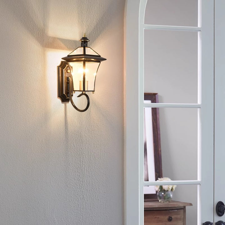 Lámpara Aplique de Pared de 1 Luz de Cobre de Vidrio Cuadrado de Estilo Nórdico Contemporáneo para Patio Exterior 