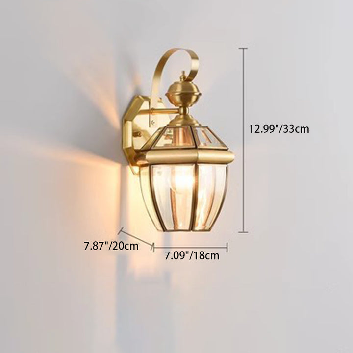 Lámpara Aplique de Pared de 1 Luz de Cobre de Vidrio Cuadrado de Estilo Nórdico Contemporáneo para Patio Exterior 