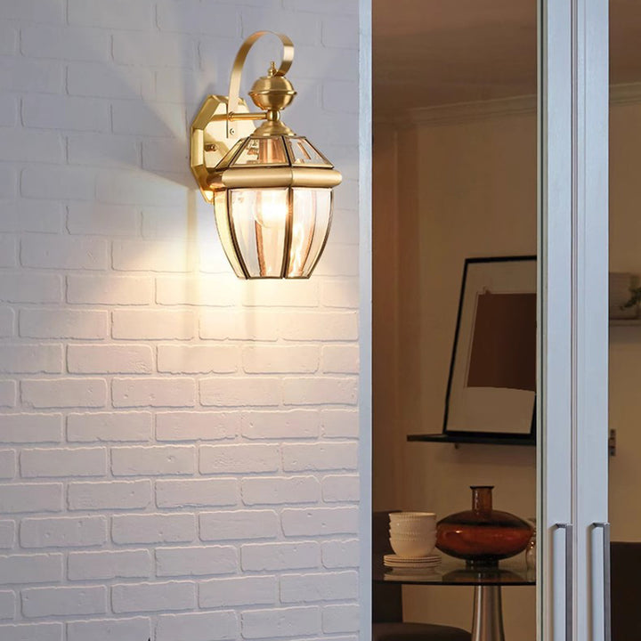 Lámpara Aplique de Pared de 1 Luz de Cobre de Vidrio Cuadrado de Estilo Nórdico Contemporáneo para Patio Exterior 
