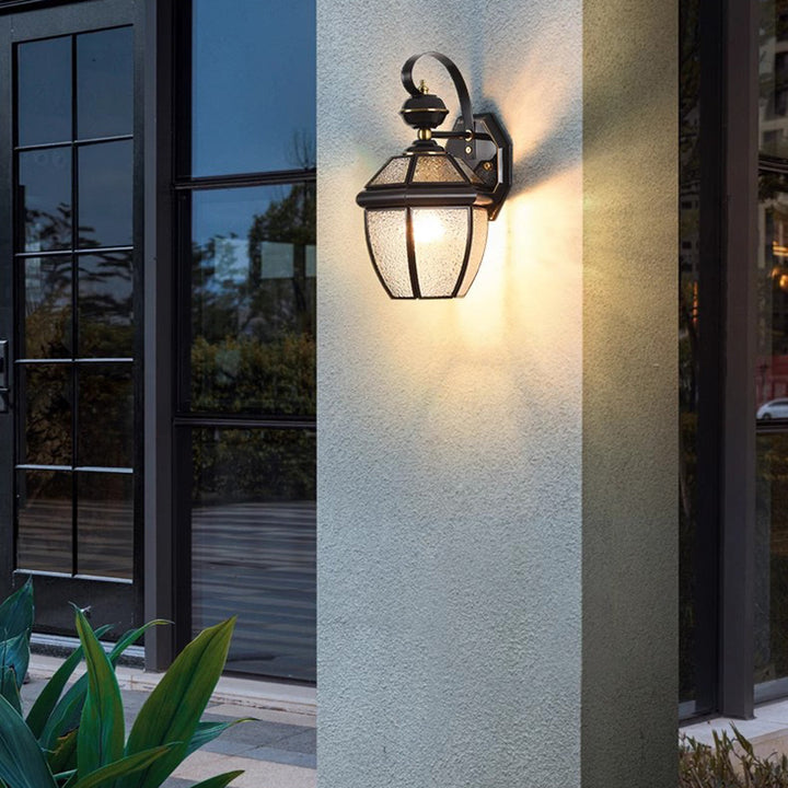 Lámpara Aplique de Pared de 1 Luz de Cobre de Vidrio Cuadrado de Estilo Nórdico Contemporáneo para Patio Exterior 