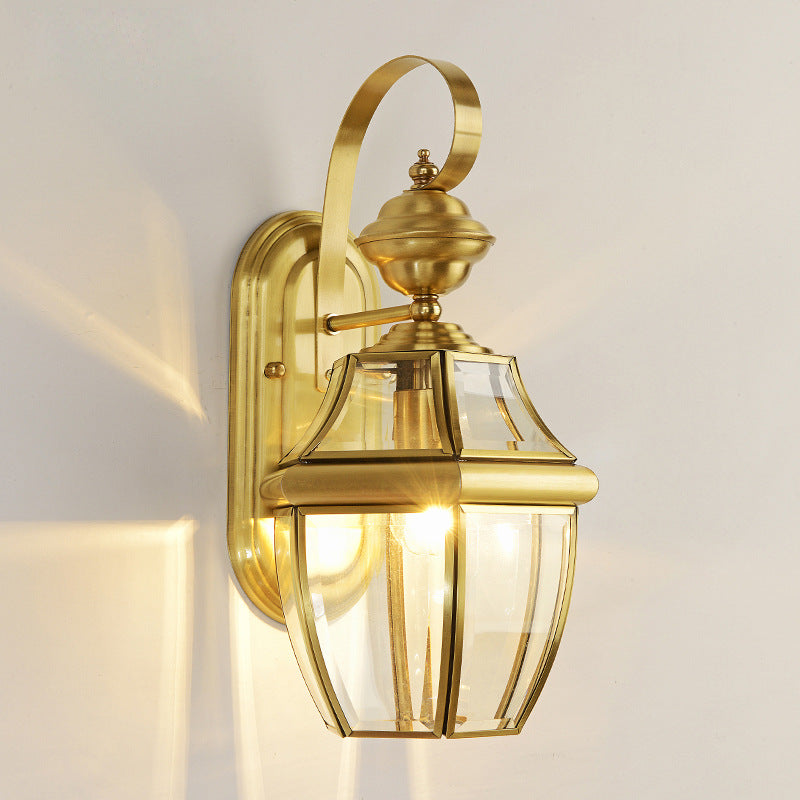 Contemporary Scandinavian Hexagonal Round Square Glass Brass 1/3 Light Wall Sconce Lamp For Garden