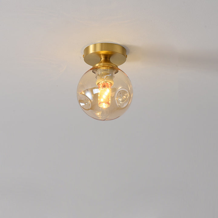 Moderne Minimaliste Balle Ronde Cylindre Verre Rond Cuivre 1/2 Lumière Semi-Encastrée Plafonnier Pour Salon 