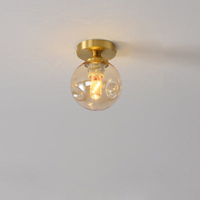 Modern Minimalist Round Ball Cylinder Round Glass Copper 1/2 Light Semi-Flush Mount Ceiling Light For Living Room
