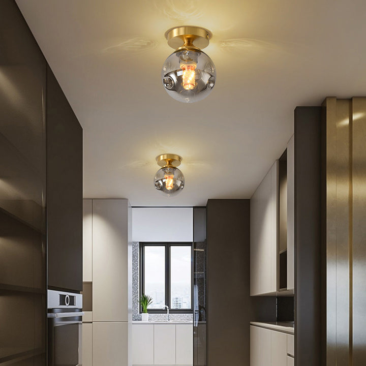 Moderne Minimaliste Balle Ronde Cylindre Verre Rond Cuivre 1/2 Lumière Semi-Encastrée Plafonnier Pour Salon 