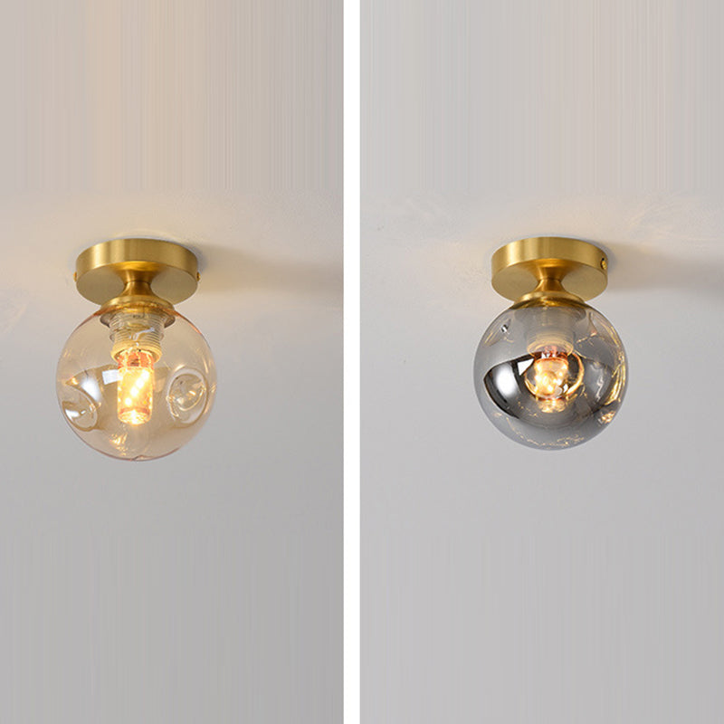Moderne Minimaliste Balle Ronde Cylindre Verre Rond Cuivre 1/2 Lumière Semi-Encastrée Plafonnier Pour Salon 
