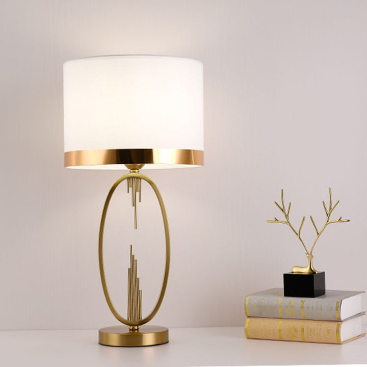Lampe de Table Moderne de Luxe Colonne Ronde en Tissu et Fer à 1 Lumière Pour Salon 