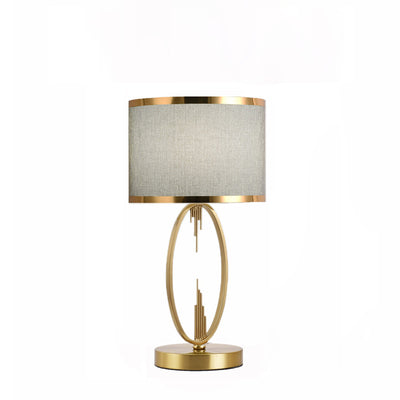 Modern Luxury Round Column Fabric Iron 1-Light Table Lamp For Living Room