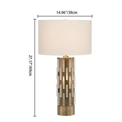 Lámpara de mesa de 1 luz de metal y tela con corte cilíndrico redondo minimalista moderna para dormitorio 