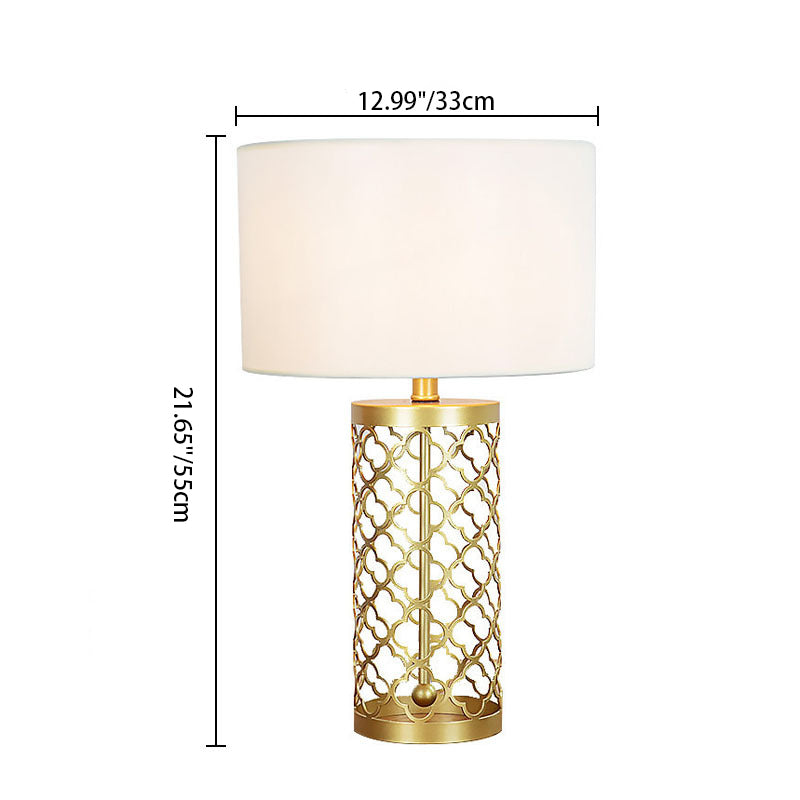 Lámpara de mesa de 1 luz de metal y tela con corte cilíndrico redondo minimalista moderna para dormitorio 