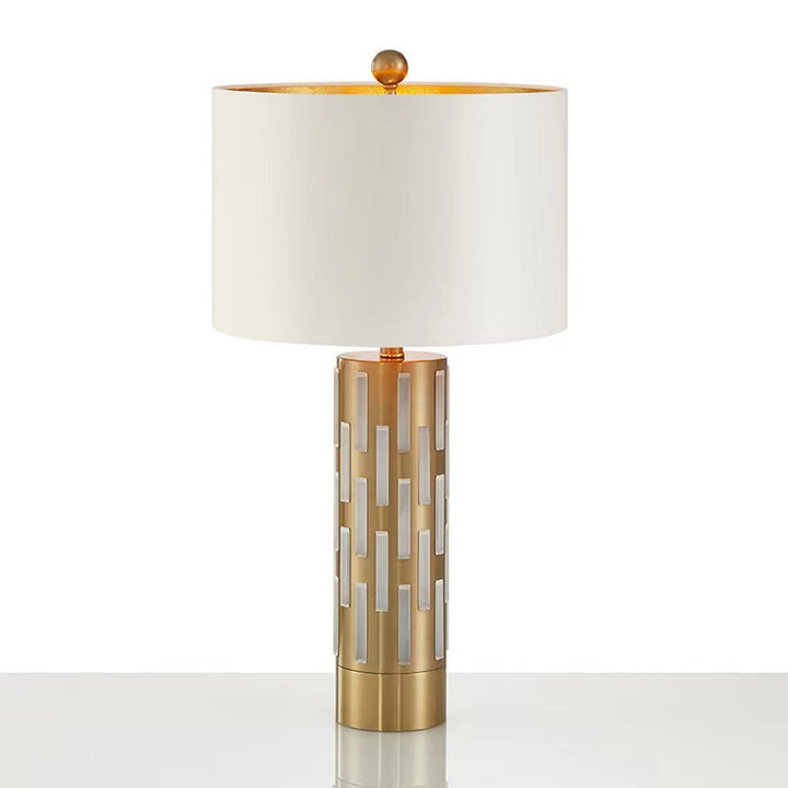 Lampe de table 1 lumière en métal avec tissu découpé en cylindre rond minimaliste moderne pour chambre 