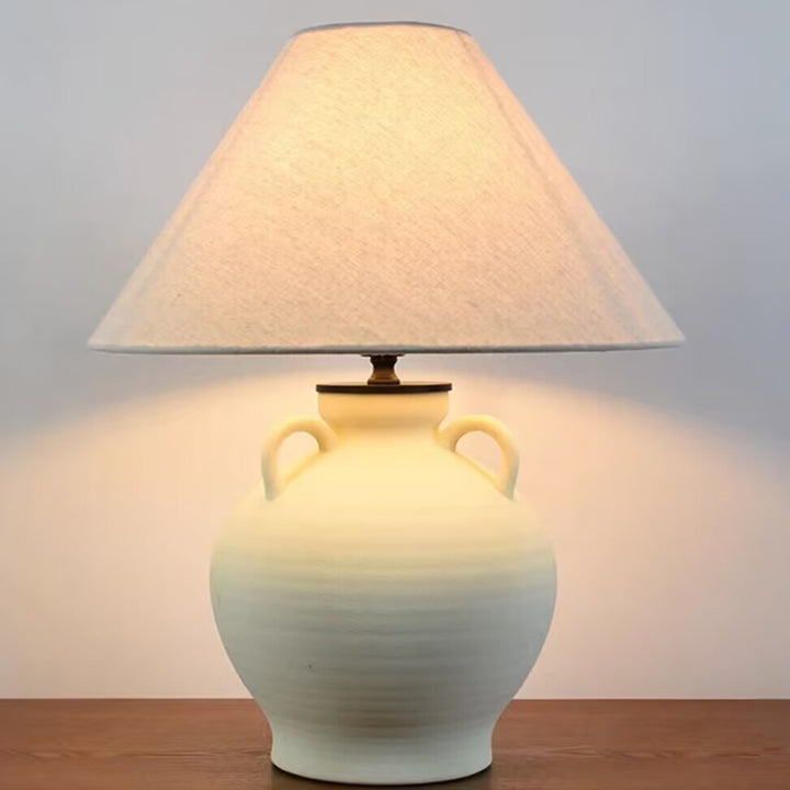 Lampe de table en céramique à tissu rond effilé japonais traditionnel 1 lumière pour salon 