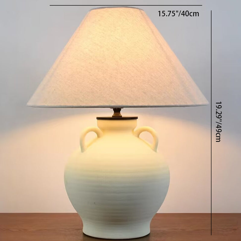 Lampe de table en céramique à tissu rond effilé japonais traditionnel 1 lumière pour salon 