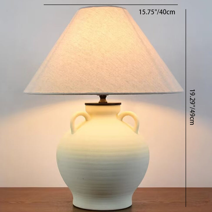Lampe de table en céramique à tissu rond effilé japonais traditionnel 1 lumière pour salon 