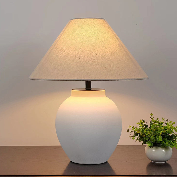 Lampe de table en céramique à tissu rond effilé japonais traditionnel 1 lumière pour salon 