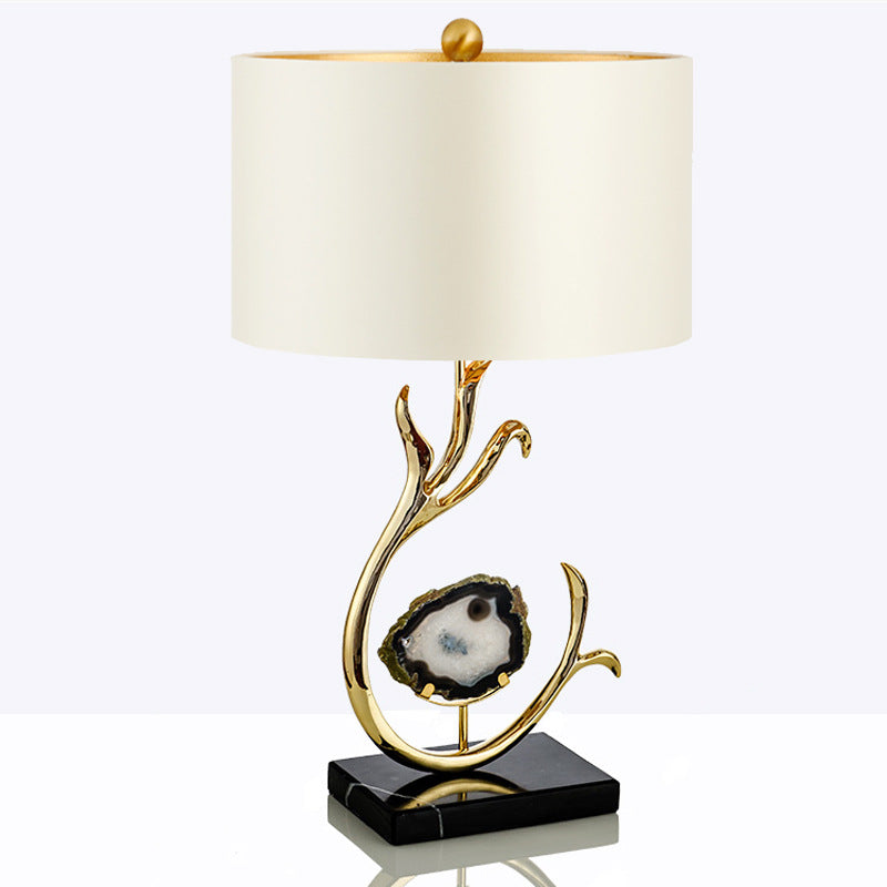 Contemporary Scandinavian Curved Round Silk Onyx Hardware 1-Light Table Lamp For Living Room
