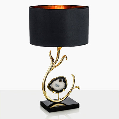 Contemporary Scandinavian Curved Round Silk Onyx Hardware 1-Light Table Lamp For Living Room