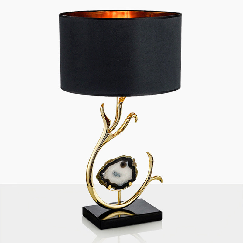 Contemporary Scandinavian Curved Round Silk Onyx Hardware 1-Light Table Lamp For Living Room