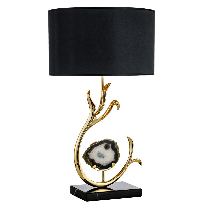 Contemporary Scandinavian Curved Round Silk Onyx Hardware 1-Light Table Lamp For Living Room