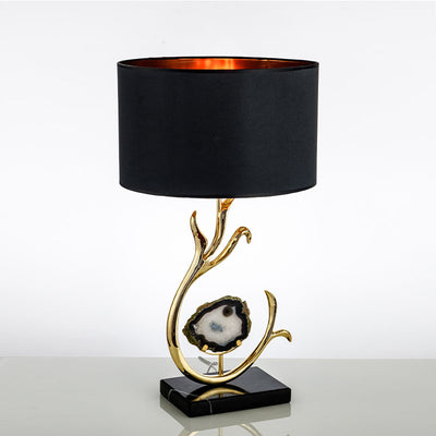 Contemporary Scandinavian Curved Round Silk Onyx Hardware 1-Light Table Lamp For Living Room