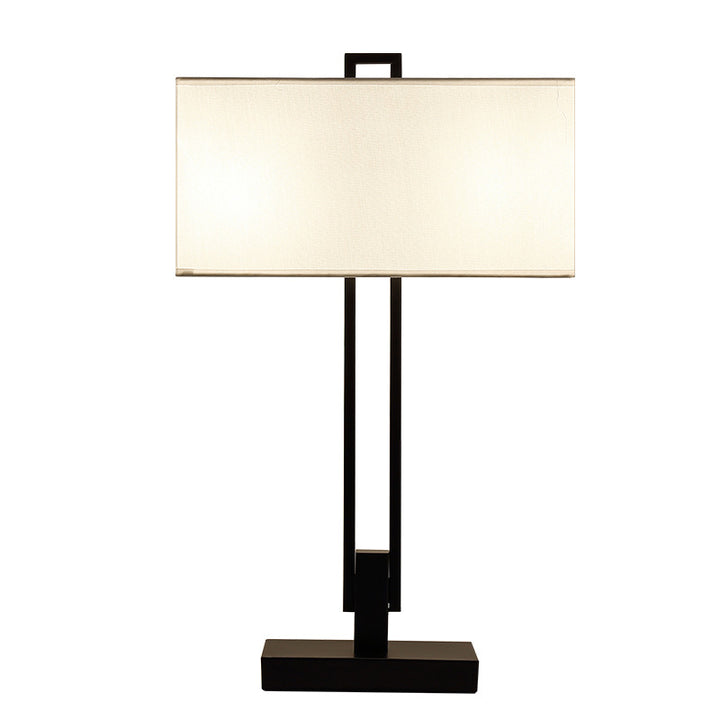 Lampe de table traditionnelle chinoise en tissu rond carré avec ligne droite en fer 1/2 lumière pour salon 