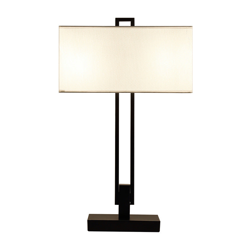 Traditionelle chinesische quadratische runde gerade Linie Stoff Eisen 1/2 Licht Tischlampe für Wohnzimmer 