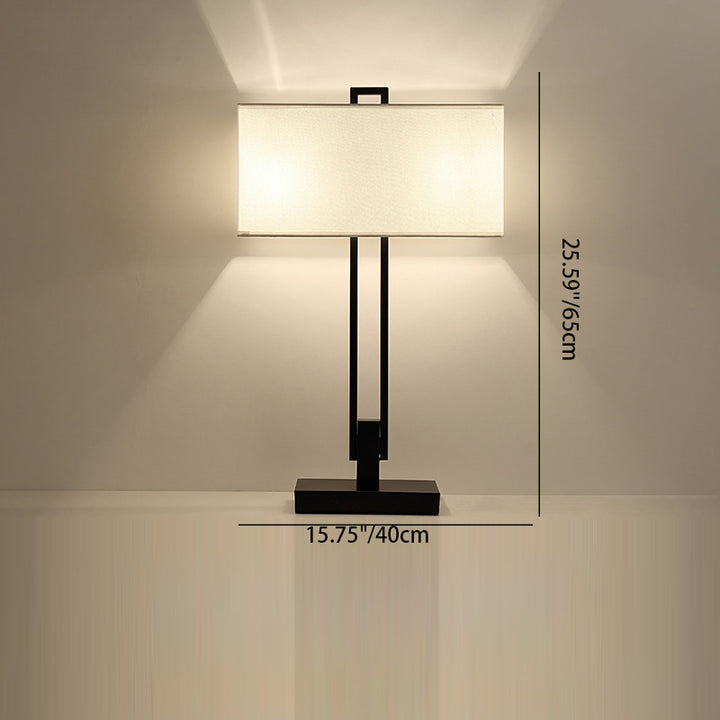 Lampe de table traditionnelle chinoise en tissu rond carré avec ligne droite en fer 1/2 lumière pour salon 