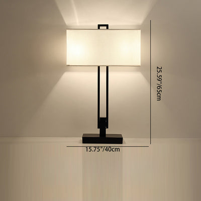 Traditionelle chinesische quadratische runde gerade Linie Stoff Eisen 1/2 Licht Tischlampe für Wohnzimmer 